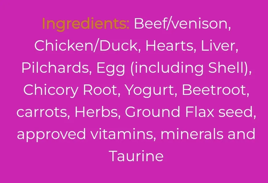 Alfie's Cat Food ingredients list