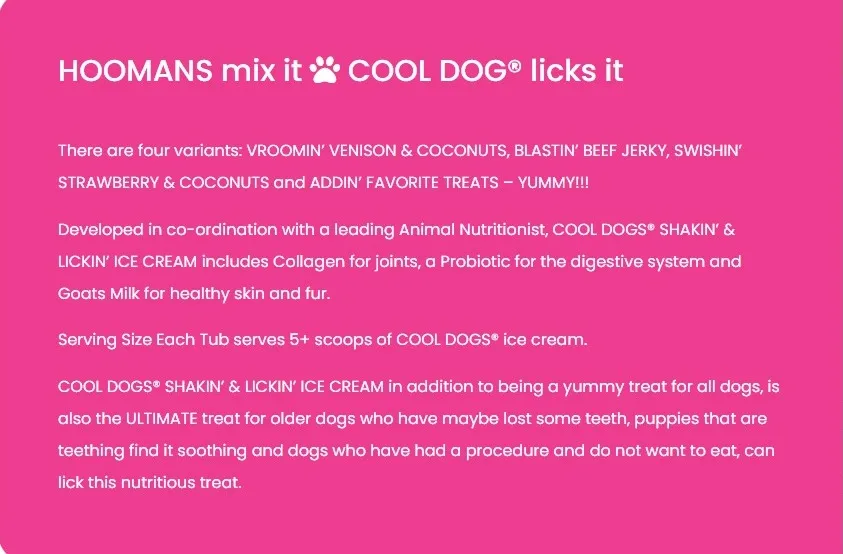 HOOMANS mix it, COOL DOG licks it - marketing banner with cute pug
